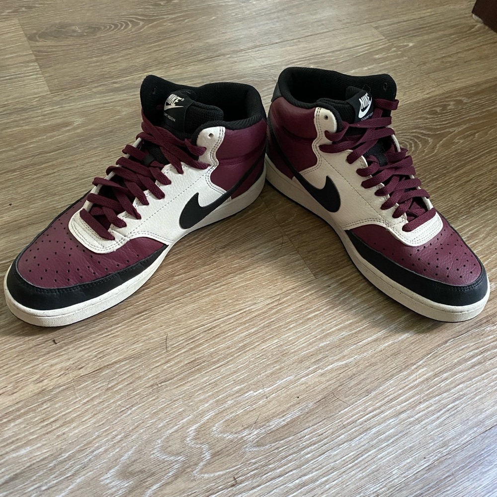 Maroon, black, white